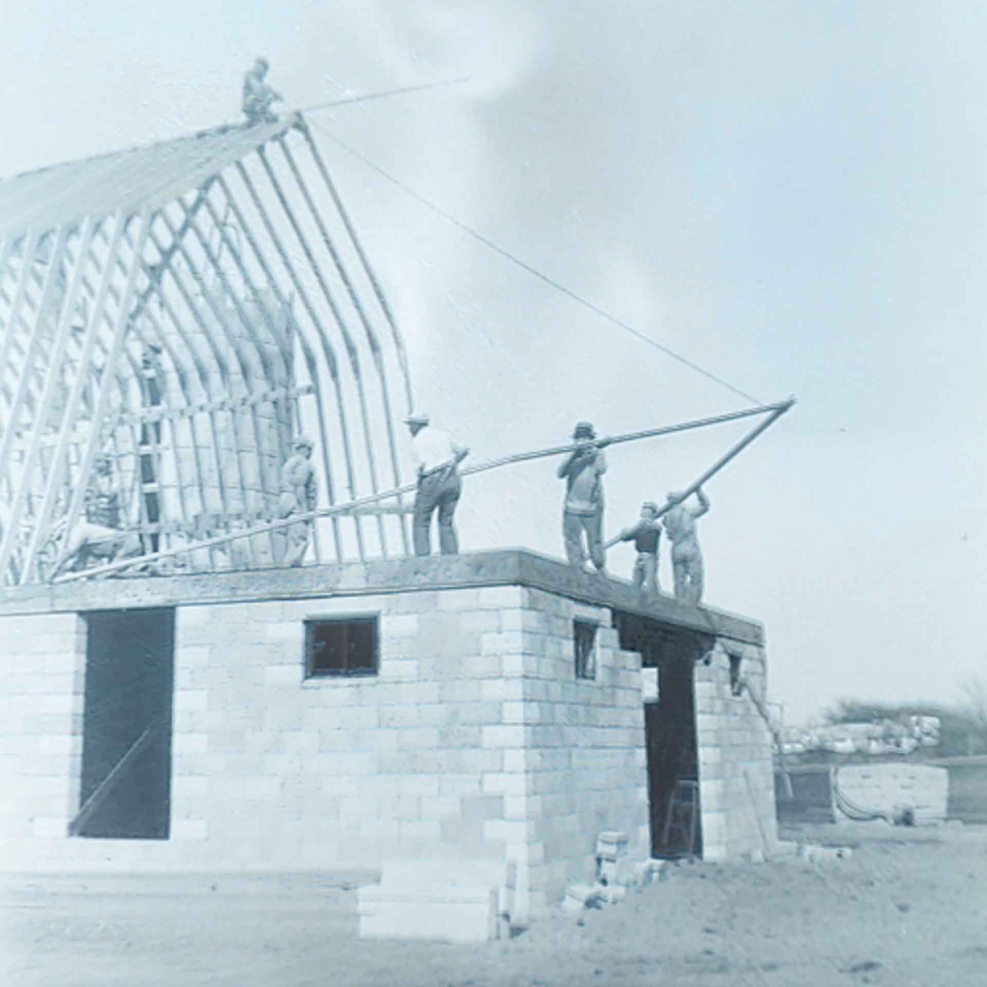 Cooks Farm Dairy Rebuilding Barn after fire 1950's